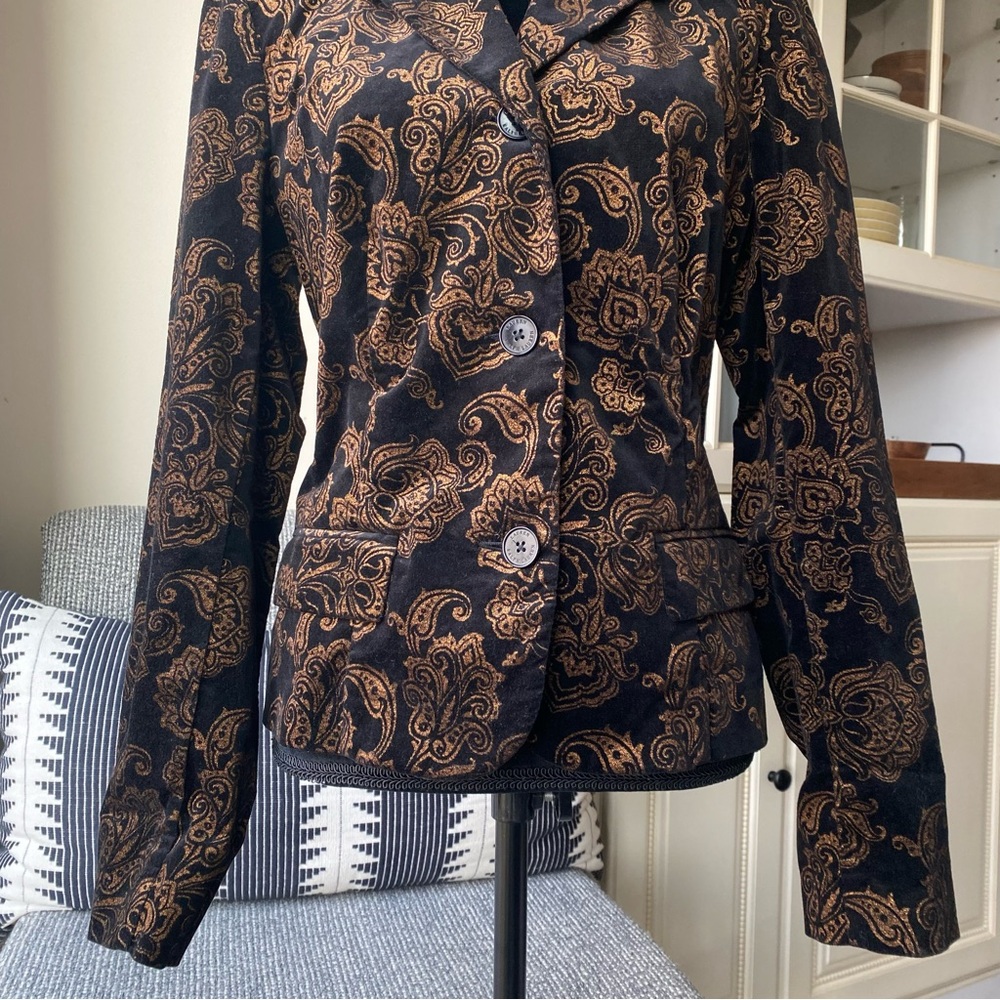 LAUREN Ralph Lauren Black Velvet Gold Brocade Blazer - Picture 5 of 15